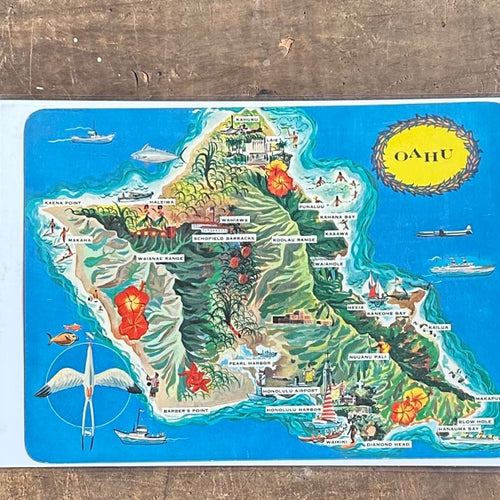 Vintage Map of Oahu Jumbo Post Card