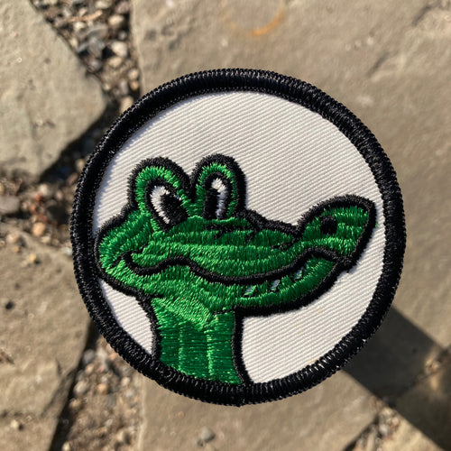 Funny alligator patch for sale with a goofy expression and cartoon style