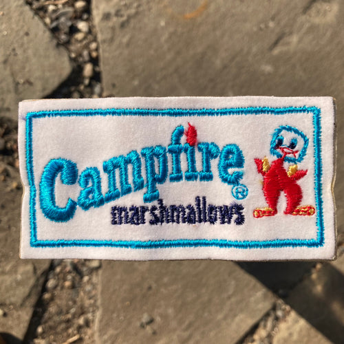 Vintage Campfire Marshmallows patch for sale on our Vintage Patch website. Embroidered on white felt.