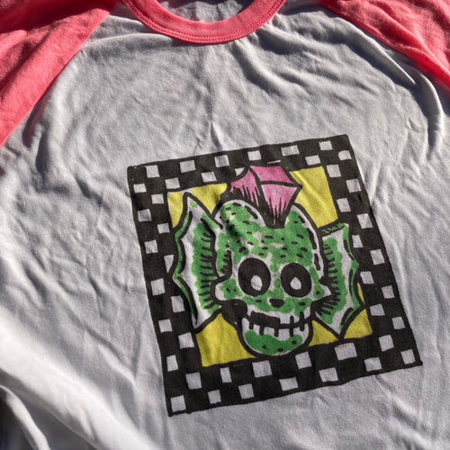 Green Guy neon pink baseball shirt