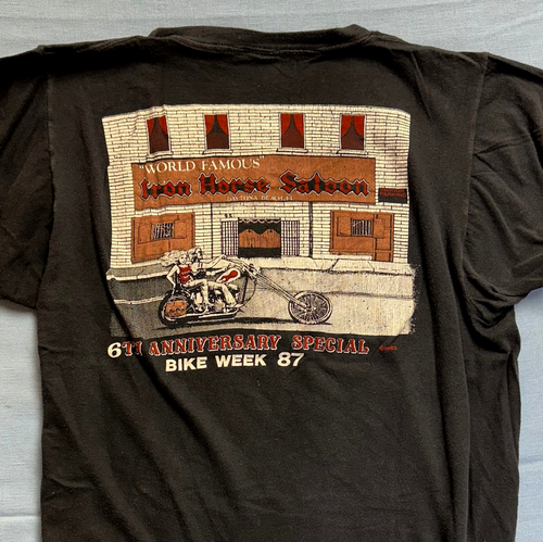 Vintage Bike Week shirt 1987 Iron Horse Saloon Daytona Beach outlaw biker artwork design with chopper