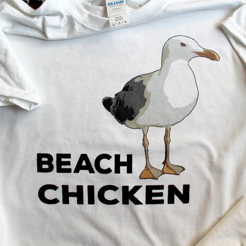 Beach Chicken / White / YOUTH LARGE - RadCakes Shirt Printing