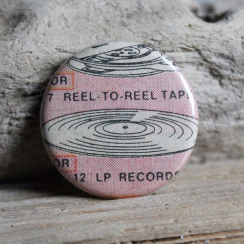 Vintage LP Vinyl Record print pinback button