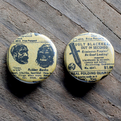 Bizarre Vintage Comic Advertisement pinback buttons - RadCakes Shirt Printing