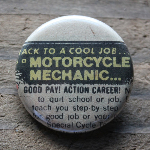 Motorcycle Mechanic pinback button - RadCakes Shirt Printing