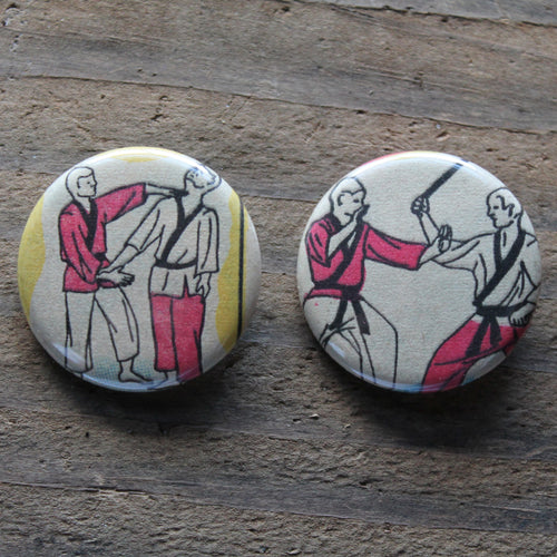 Pair of Karate Diagram pinback buttons - RadCakes Shirt Printing