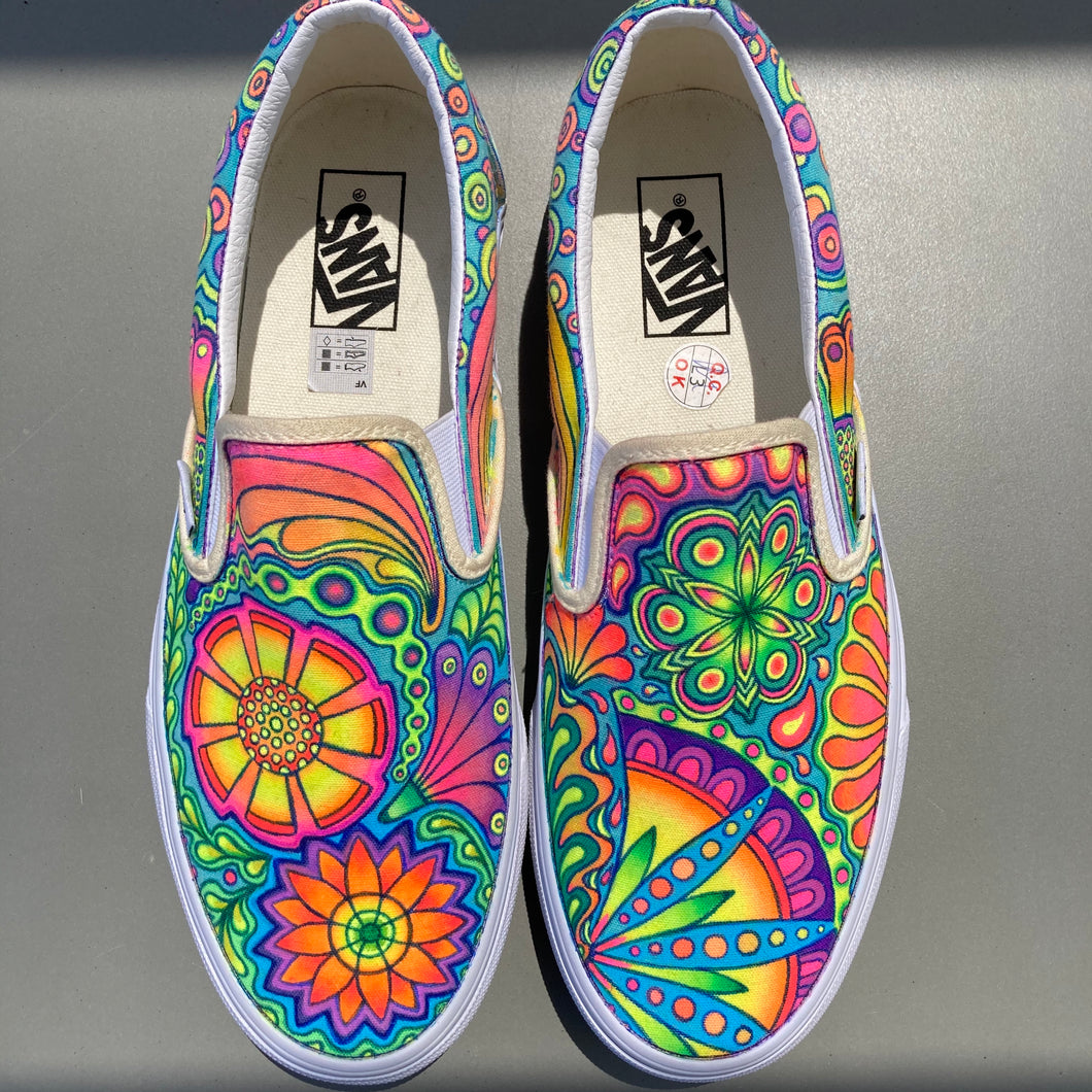 Psychedelic Flowers custom Vans Slip On Sneakers - ShopperBoard