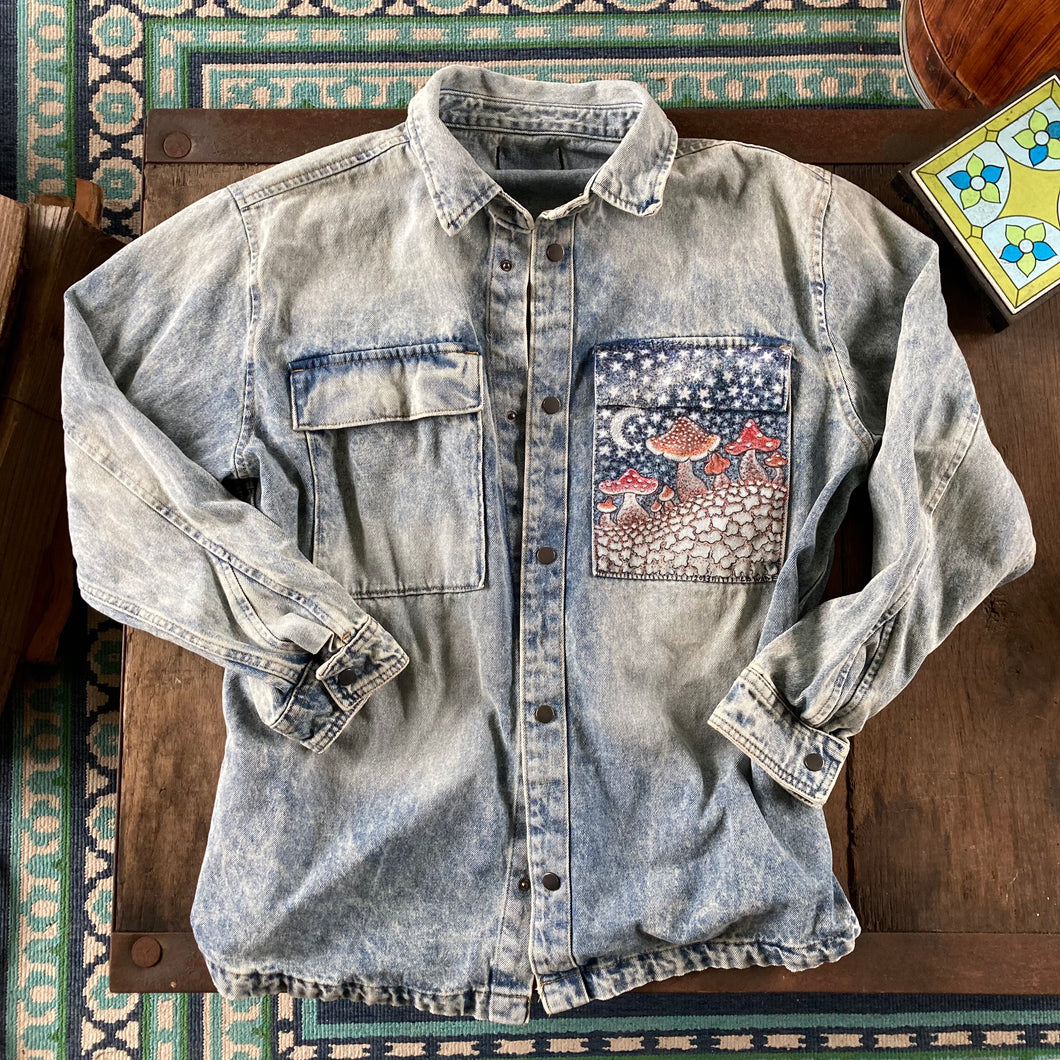 Denim jacket with print Demon Vrubel. Painting jeans – купить на Ярмарке  Мастеров – FWDGBCOM | Outerwear Jackets, Omsk