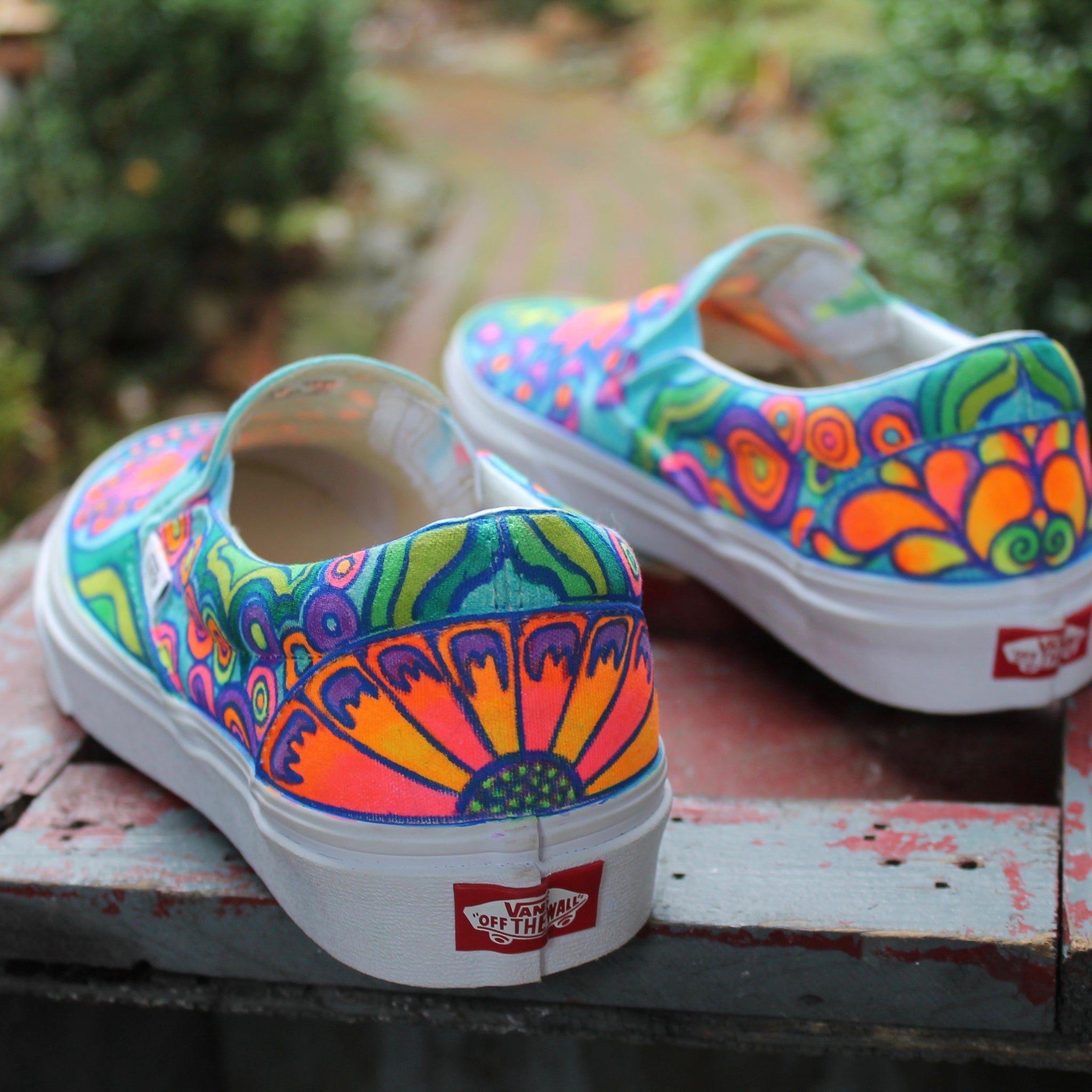 Psychedelic Flowers custom Vans Slip On Sneakers – RAD Shirts Custom ...