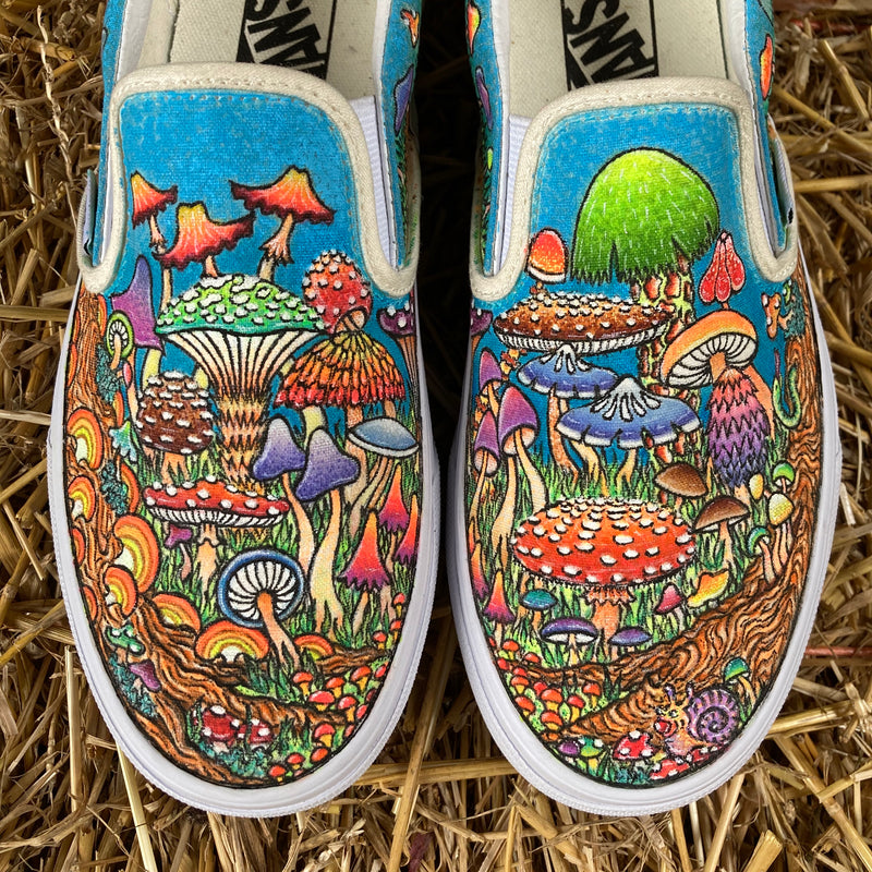 Monarch Middag eten Lelie Mushroom themed custom Vans Slip On Sneakers – RAD Shirts Custom Printing